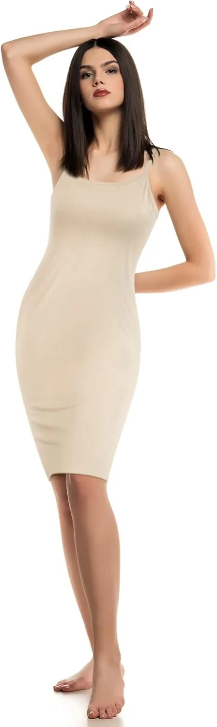WILLBOND 3 Pieces Basic Cami Women Long Tanks Dress with Strap, Solid Color
