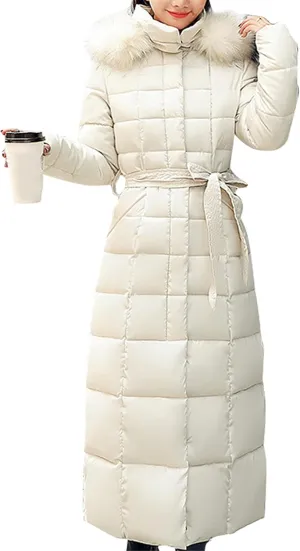 WIWIQS Womens Winter Puffer Maxi Jacket Thicken Fleece Lined Parkas Quilted Hooded Coats