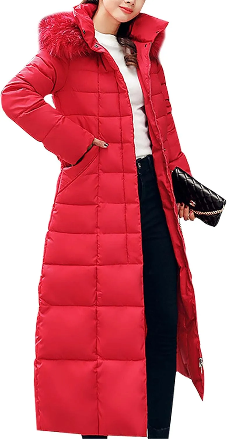 WIWIQS Womens Winter Puffer Maxi Jacket Thicken Fleece Lined Parkas Quilted Hooded Coats