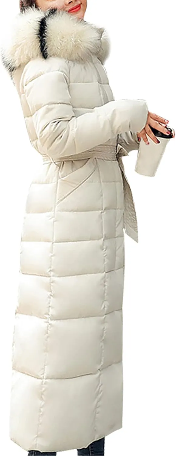 WIWIQS Womens Winter Puffer Maxi Jacket Thicken Fleece Lined Parkas Quilted Hooded Coats
