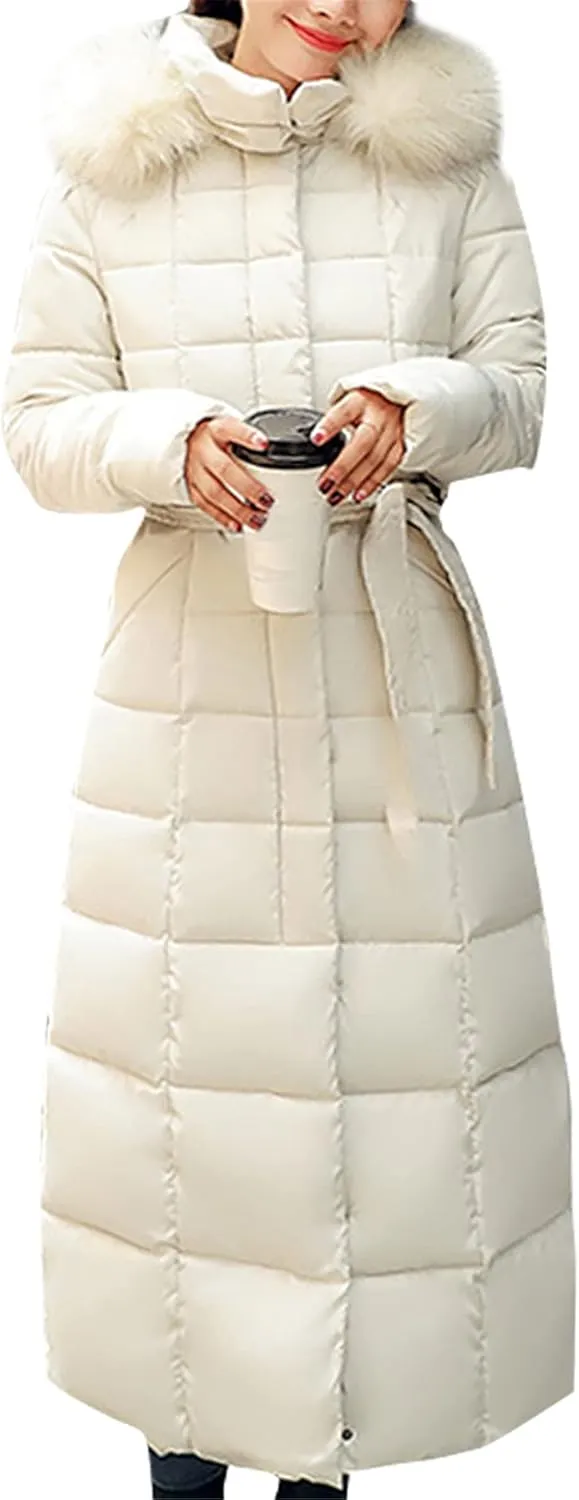 WIWIQS Womens Winter Puffer Maxi Jacket Thicken Fleece Lined Parkas Quilted Hooded Coats