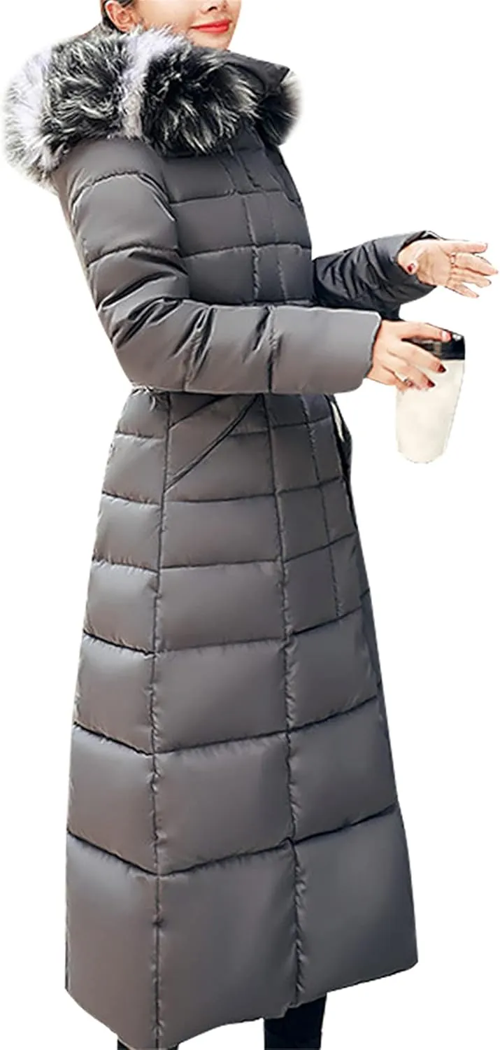 WIWIQS Womens Winter Puffer Maxi Jacket Thicken Fleece Lined Parkas Quilted Hooded Coats
