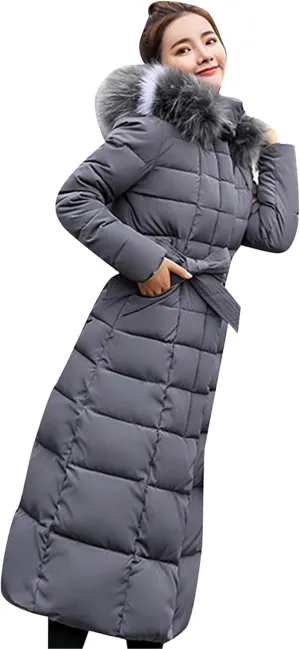 WIWIQS Womens Winter Puffer Maxi Jacket Thicken Fleece Lined Parkas Quilted Hooded Coats
