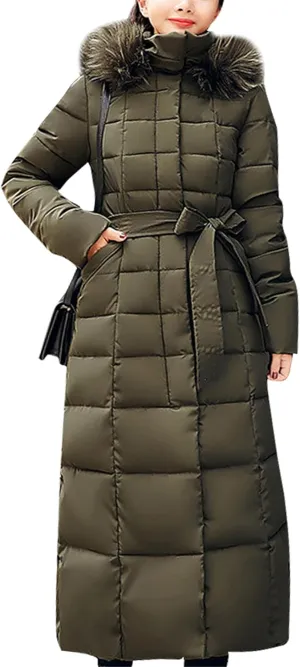 WIWIQS Womens Winter Puffer Maxi Jacket Thicken Fleece Lined Parkas Quilted Hooded Coats