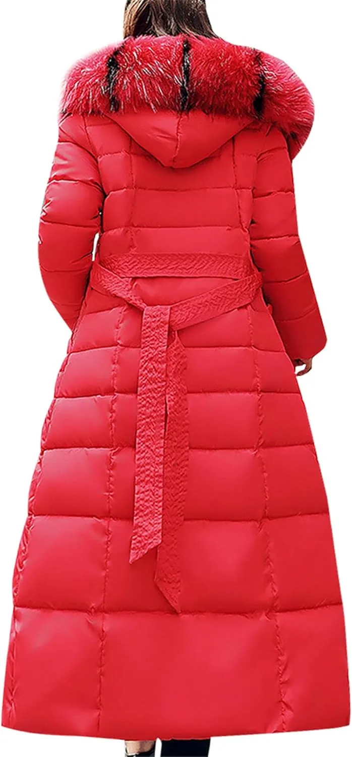 WIWIQS Womens Winter Puffer Maxi Jacket Thicken Fleece Lined Parkas Quilted Hooded Coats