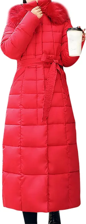 WIWIQS Womens Winter Puffer Maxi Jacket Thicken Fleece Lined Parkas Quilted Hooded Coats