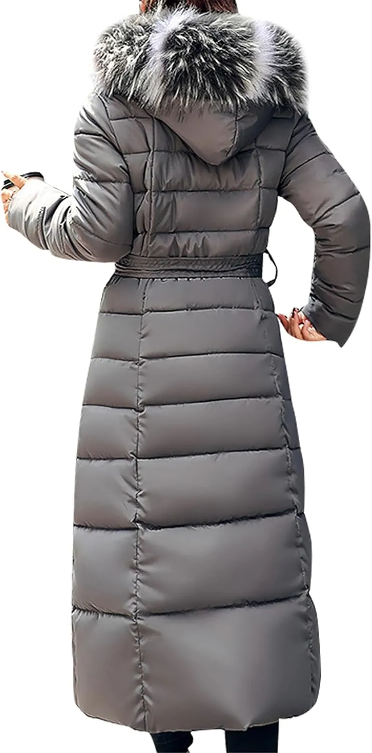 WIWIQS Womens Winter Puffer Maxi Jacket Thicken Fleece Lined Parkas Quilted Hooded Coats