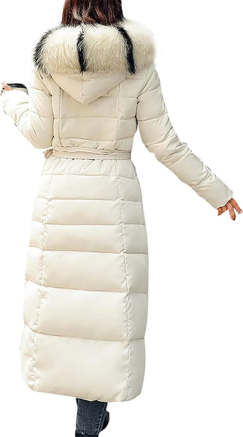 WIWIQS Womens Winter Puffer Maxi Jacket Thicken Fleece Lined Parkas Quilted Hooded Coats
