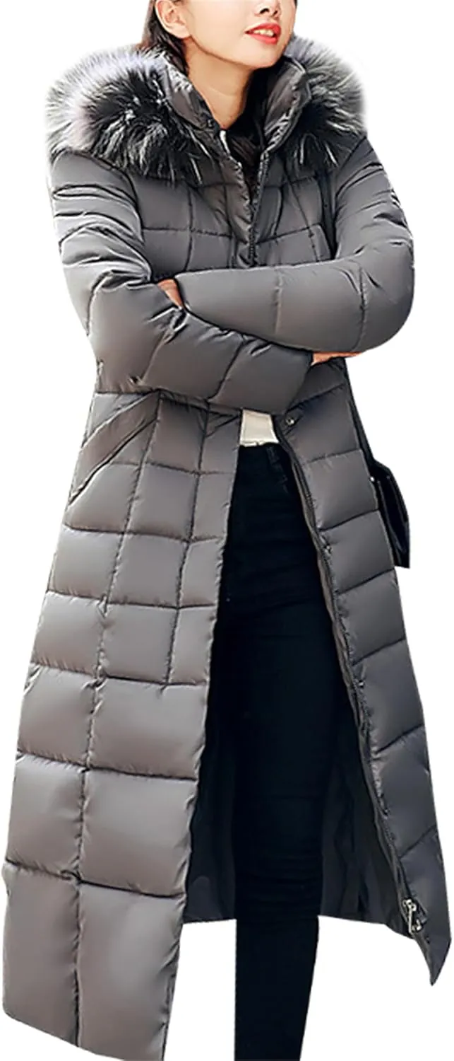 WIWIQS Womens Winter Puffer Maxi Jacket Thicken Fleece Lined Parkas Quilted Hooded Coats