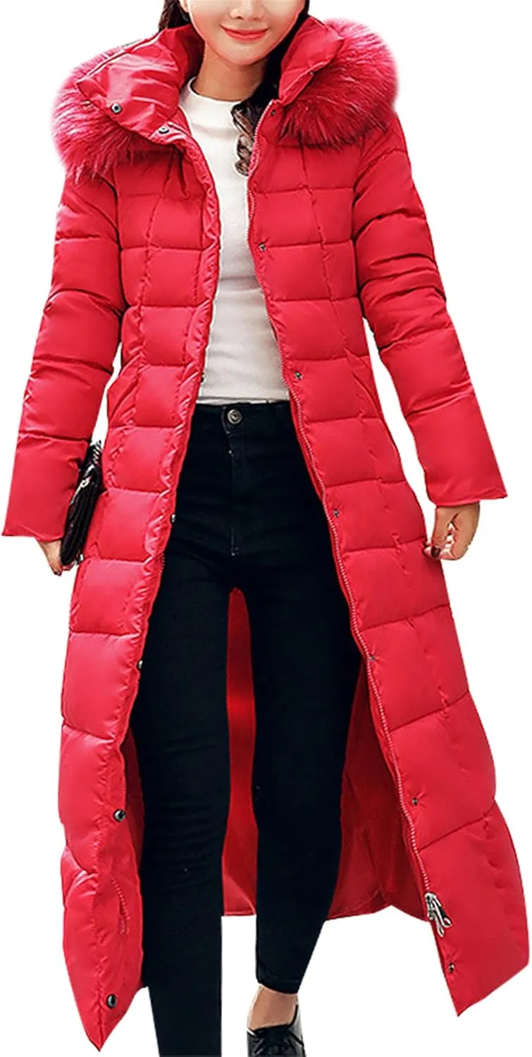 WIWIQS Womens Winter Puffer Maxi Jacket Thicken Fleece Lined Parkas Quilted Hooded Coats
