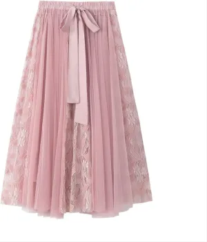 Women A Line Tulle Tutu Skirts Elastic High Waisted Plus Size Stretch Maxi Skirt Pleated Party Summer Dress