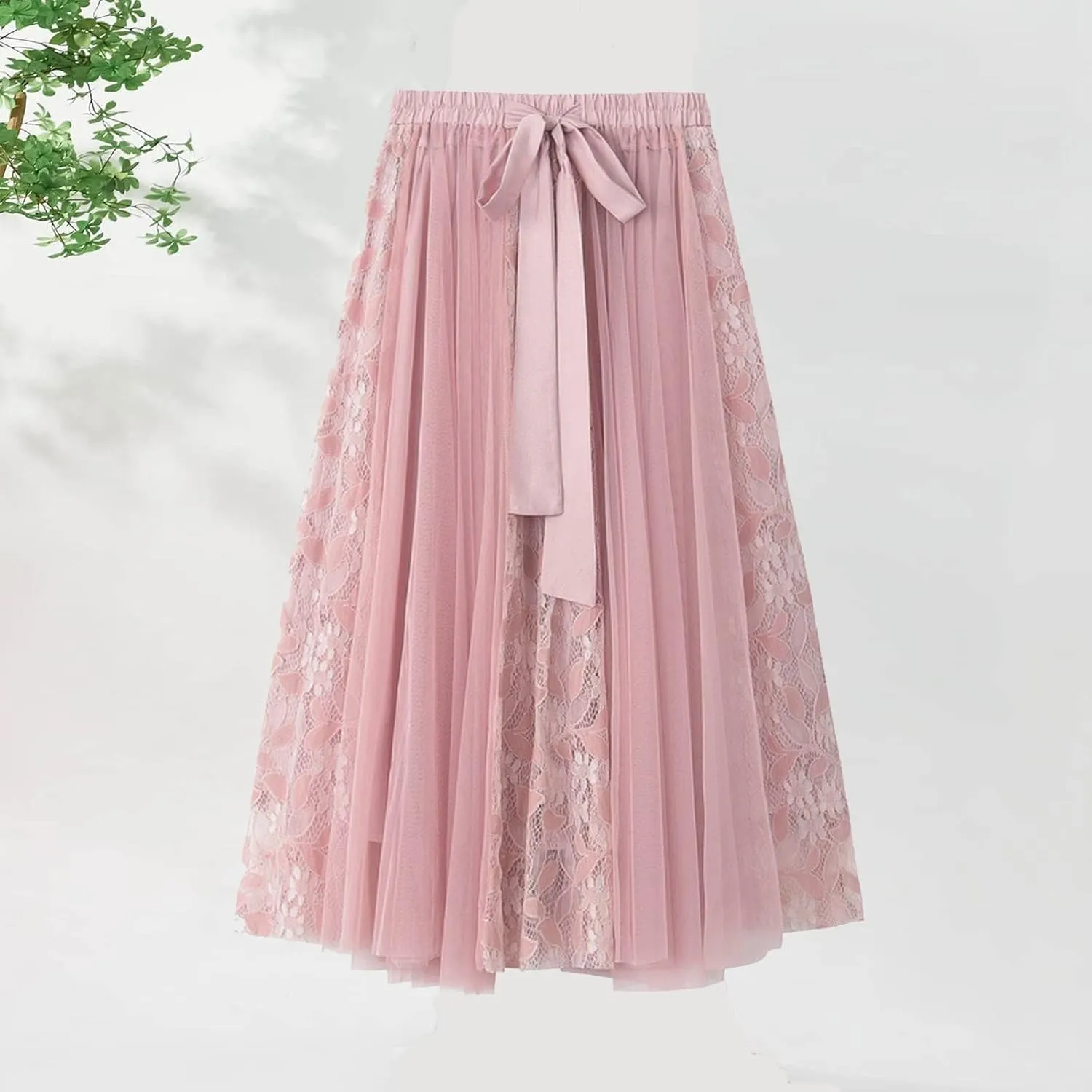 Women A Line Tulle Tutu Skirts Elastic High Waisted Plus Size Stretch Maxi Skirt Pleated Party Summer Dress