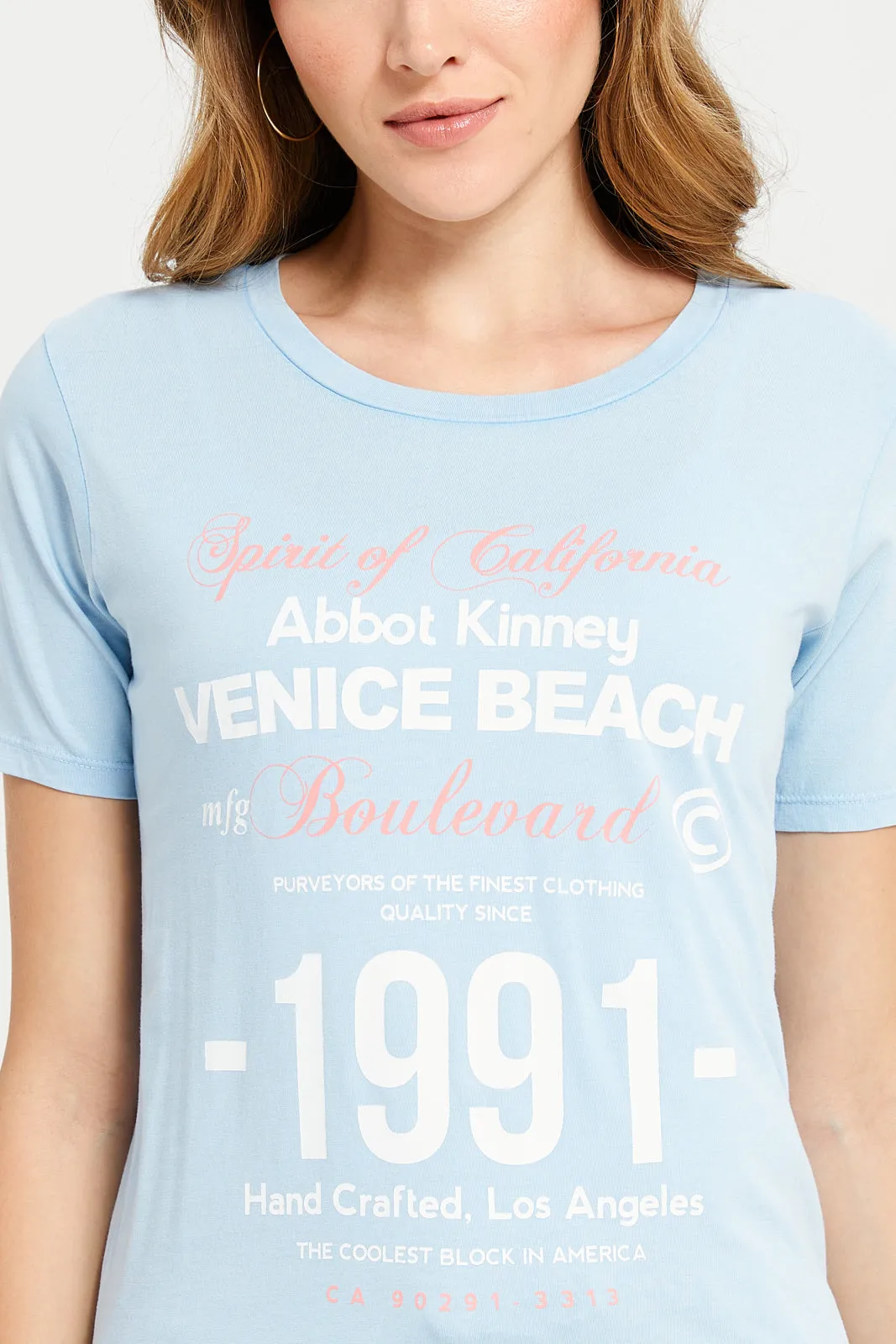 Women Blue Overdyed Printed T-Shirt