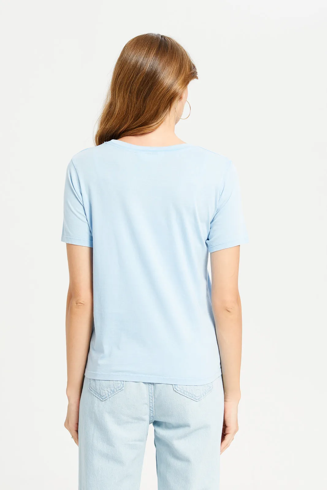 Women Blue Overdyed Printed T-Shirt