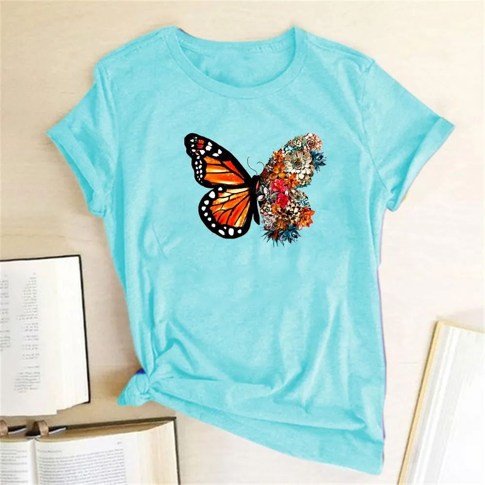 Women Butterfly Flowers Print Design T-Shirts