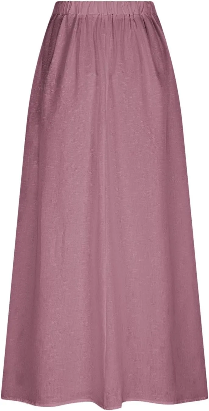 Women Casual Elastic High Waist Long Maxi Skirts Stretch Lightweight Plus Size Knee Length Skirt Summer Beach Dress