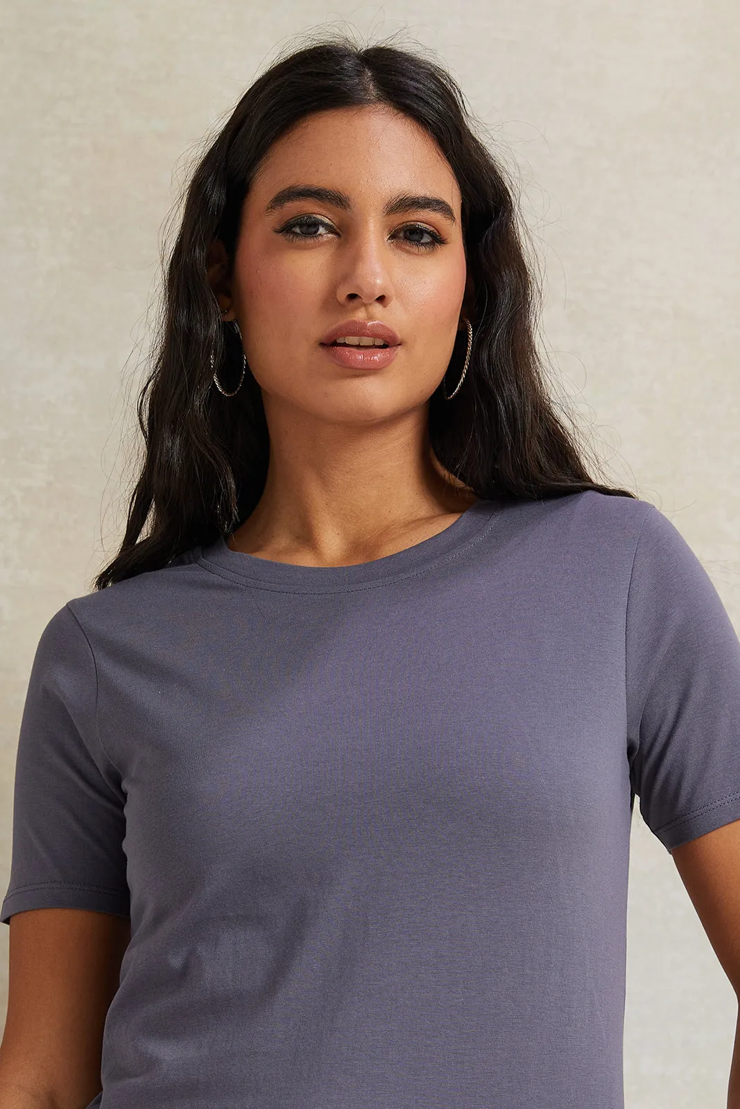Women Charcoal Crew Neck Basic T-Shirt