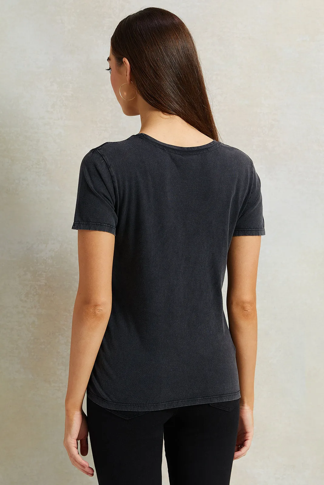 Women Charcoal Donald Duck Printed T-Shirt