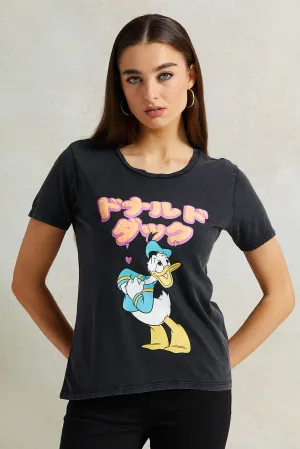 Women Charcoal Donald Duck Printed T-Shirt