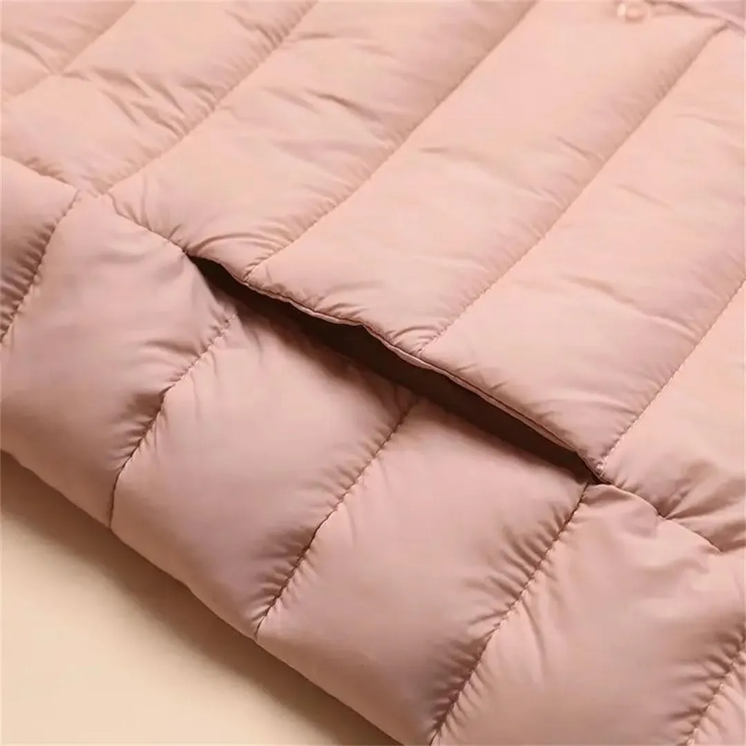 Women Cotton-Padded Clothes Puffer Winter Jackets Collarless Coat Portable Windproof Parkas