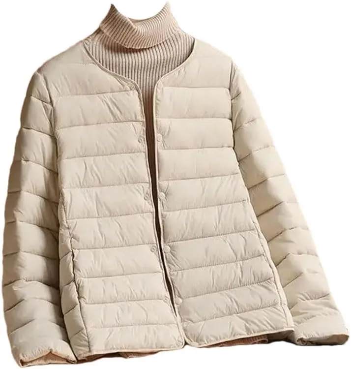 Women Cotton-Padded Clothes Puffer Winter Jackets Collarless Coat Portable Windproof Parkas