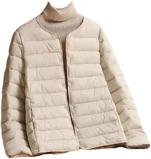 Women Cotton-Padded Clothes Puffer Winter Jackets Collarless Coat Portable Windproof Parkas