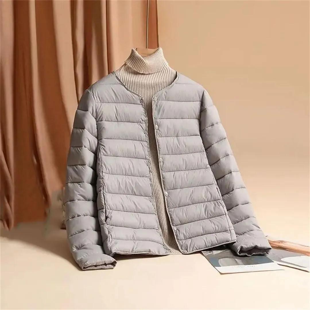 Women Cotton-Padded Clothes Puffer Winter Jackets Collarless Coat Portable Windproof Parkas