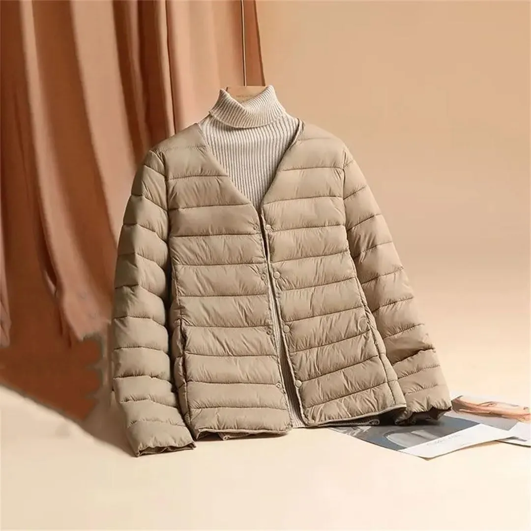 Women Cotton-Padded Clothes Puffer Winter Jackets Collarless Coat Portable Windproof Parkas