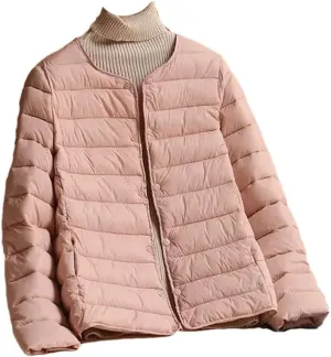 Women Cotton-Padded Clothes Puffer Winter Jackets Collarless Coat Portable Windproof Parkas