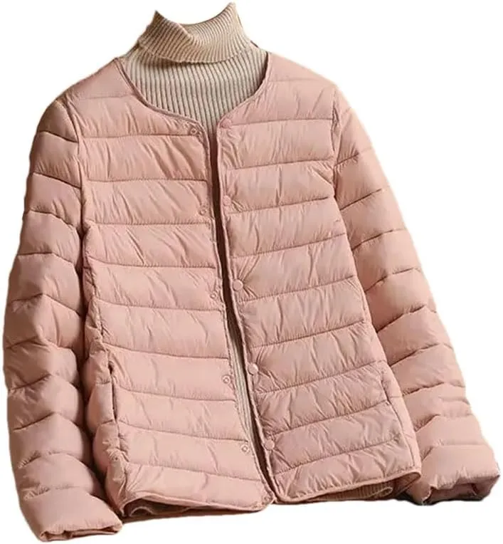 Women Cotton-Padded Clothes Puffer Winter Jackets Collarless Coat Portable Windproof Parkas