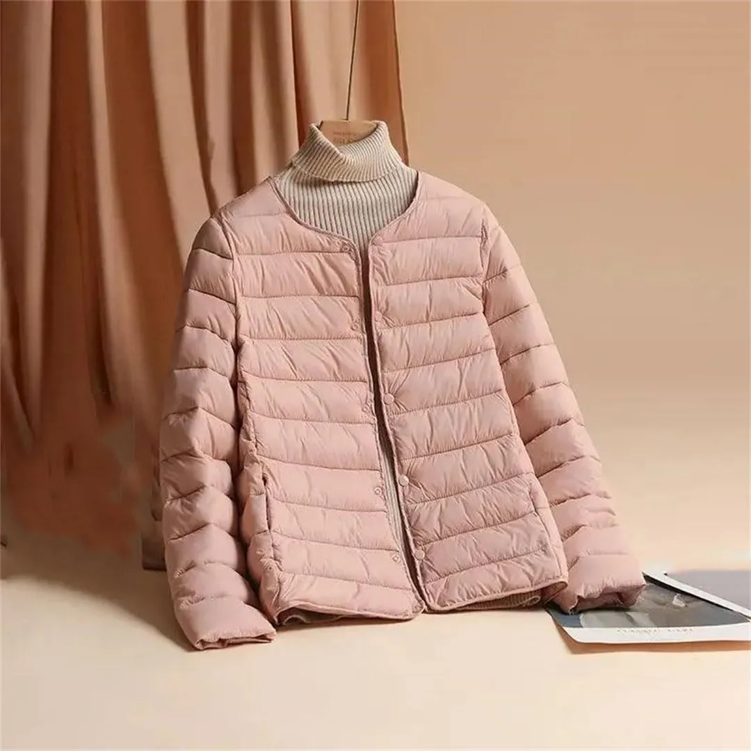 Women Cotton-Padded Clothes Puffer Winter Jackets Collarless Coat Portable Windproof Parkas