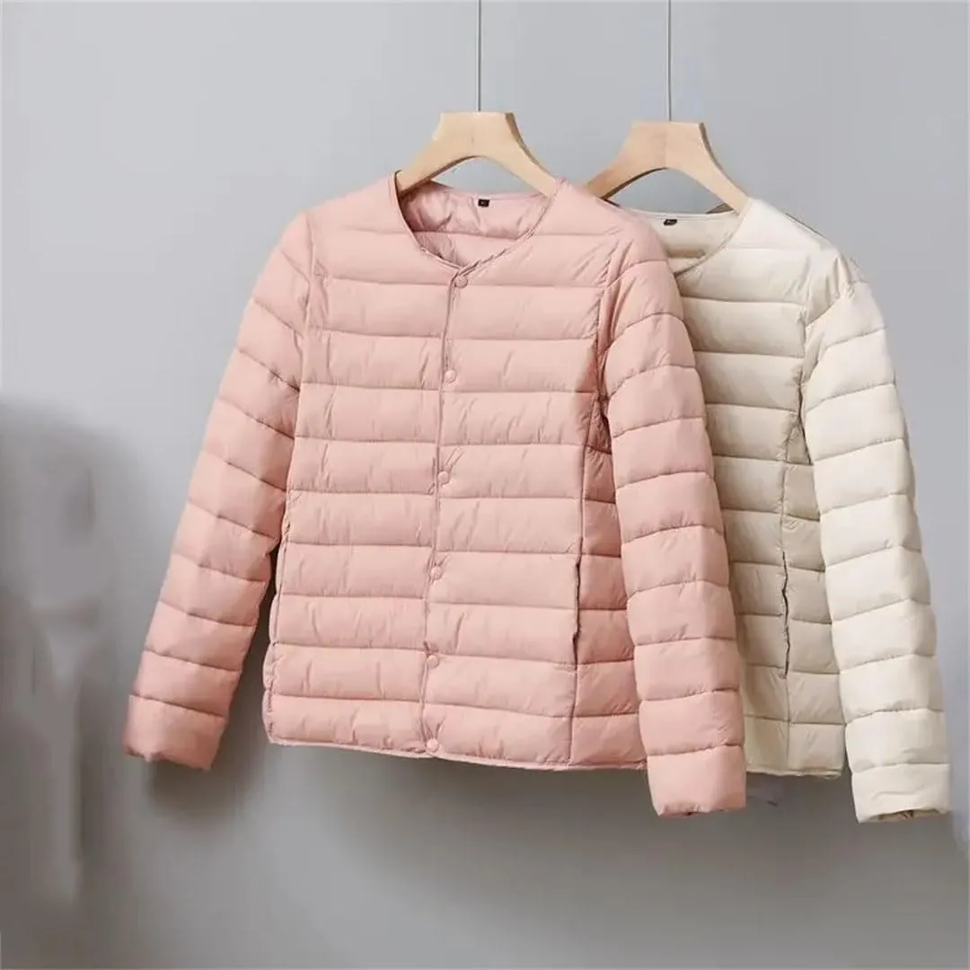 Women Cotton-Padded Clothes Puffer Winter Jackets Collarless Coat Portable Windproof Parkas