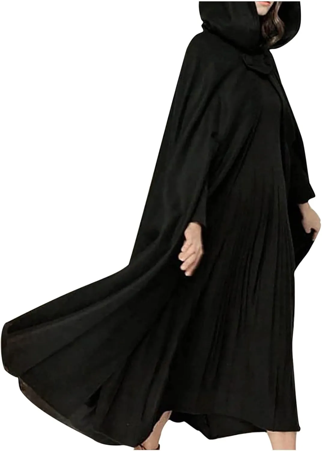 Women Hooded Wool Blend Maxi Long Cape Poncho Maxi Cloak Coat Fall Winter Trench Coat Robe Gothic Plus Size Clothes