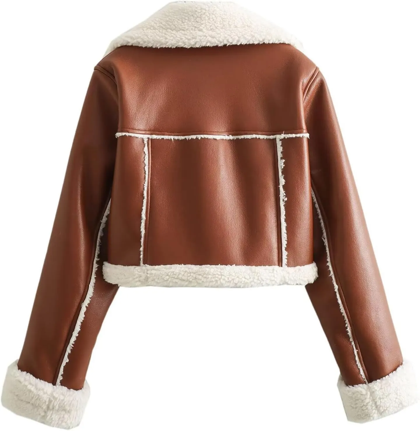 Women Leather Jacket Faux Fur Moto Jacket Thicken Fleece Lined Parka Winter Shearling Fluffy Coat Cropped Bomber Jacket