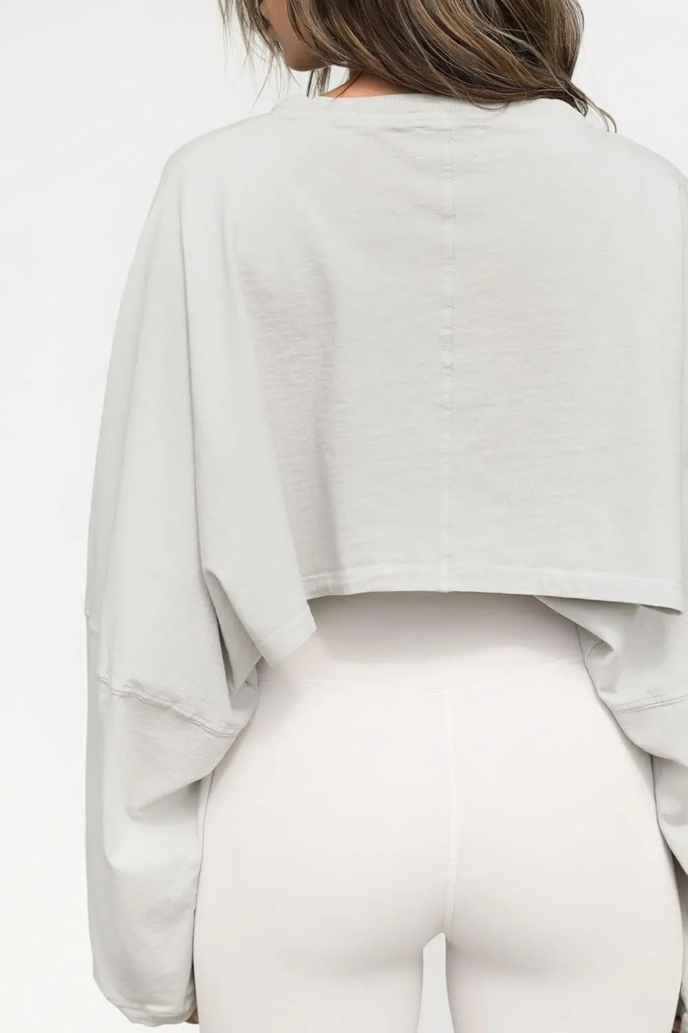 Women Long Sleeve Cropped Sweat Shirts Drop Shoulder Oversized Crewneck Y2k Tees Pullover Tops