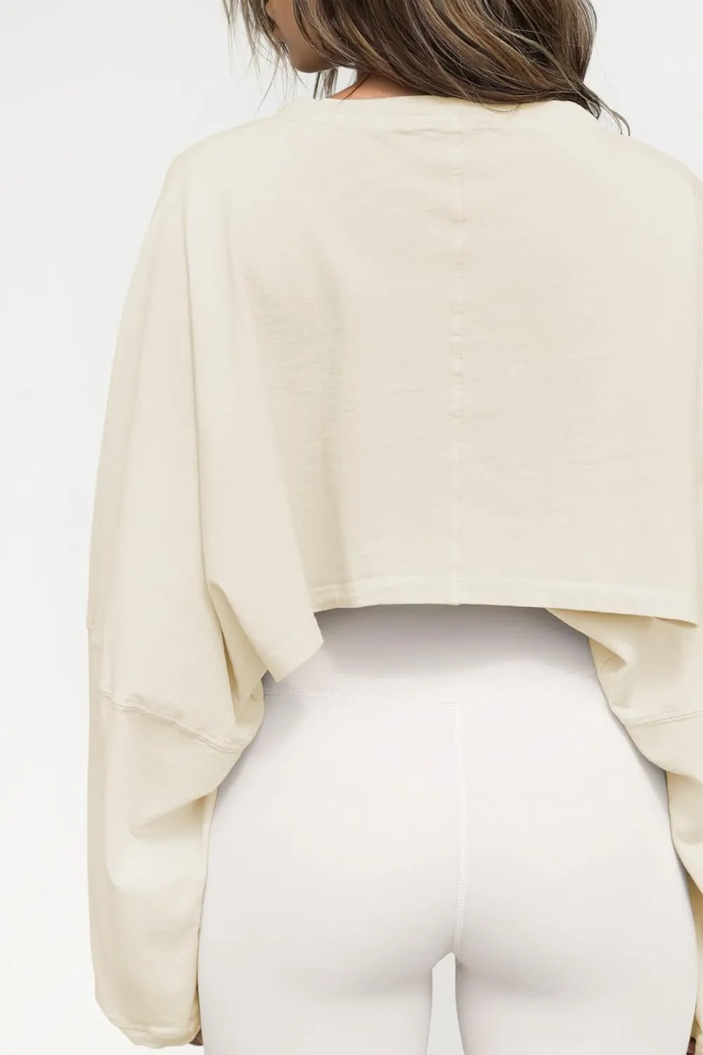 Women Long Sleeve Cropped Sweat Shirts Drop Shoulder Oversized Crewneck Y2k Tees Pullover Tops