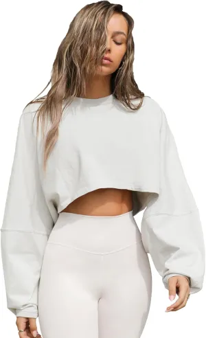 Women Long Sleeve Cropped Sweat Shirts Drop Shoulder Oversized Crewneck Y2k Tees Pullover Tops