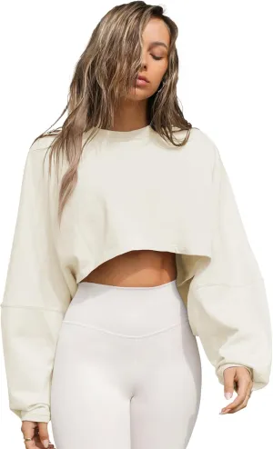 Women Long Sleeve Cropped Sweat Shirts Drop Shoulder Oversized Crewneck Y2k Tees Pullover Tops