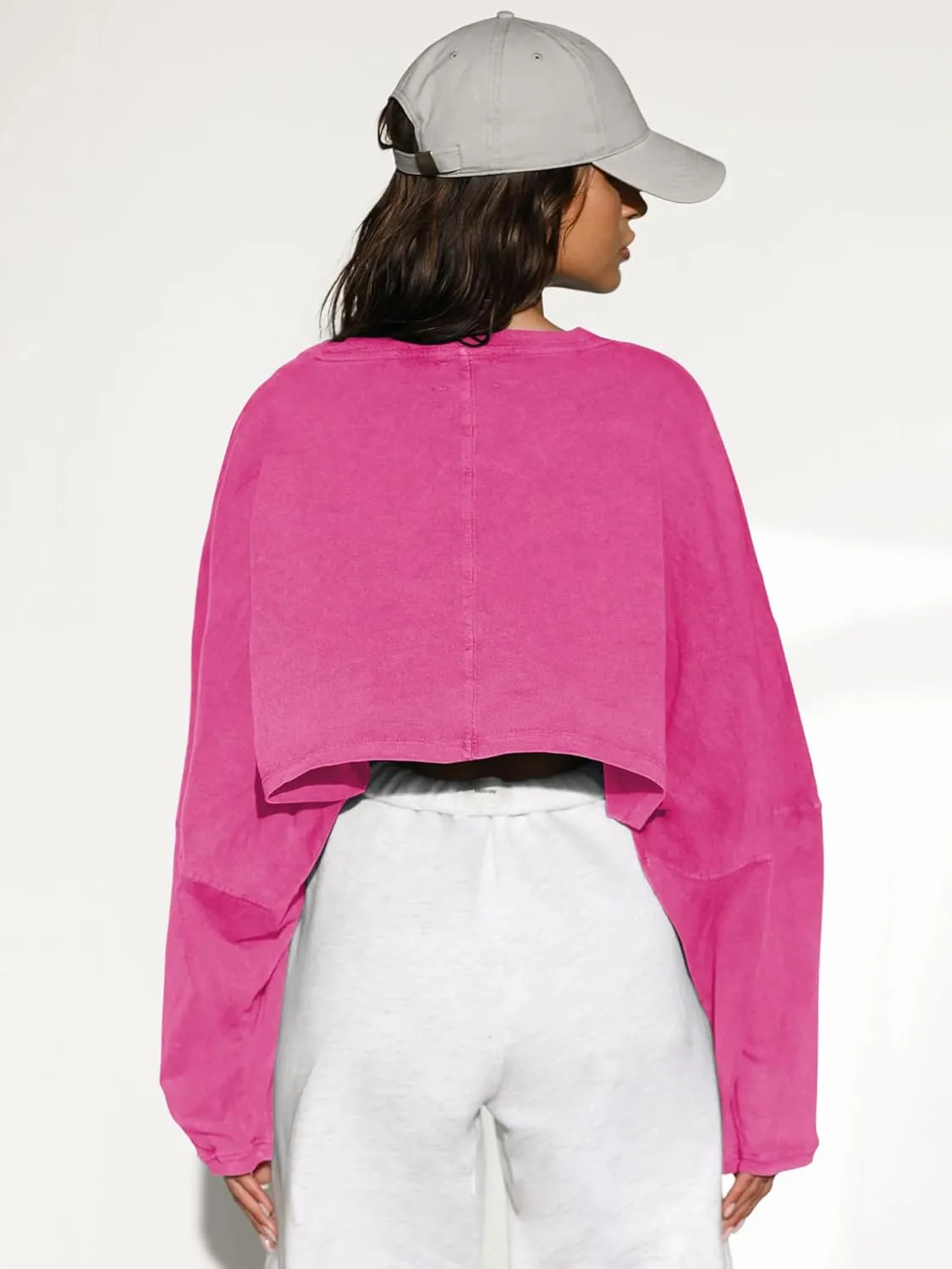 Women Long Sleeve Cropped Sweat Shirts Drop Shoulder Oversized Crewneck Y2k Tees Pullover Tops
