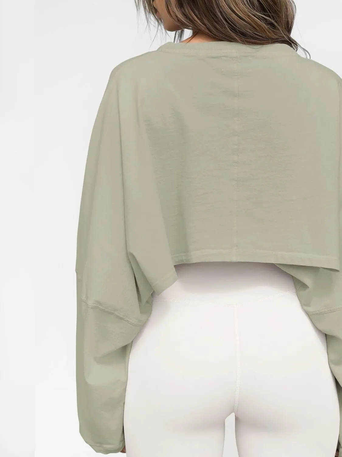 Women Long Sleeve Cropped Sweat Shirts Drop Shoulder Oversized Crewneck Y2k Tees Pullover Tops