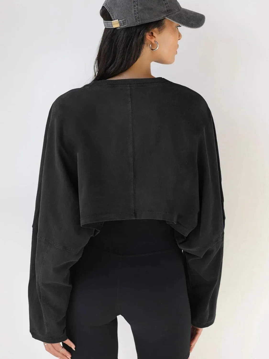 Women Long Sleeve Cropped Sweat Shirts Drop Shoulder Oversized Crewneck Y2k Tees Pullover Tops