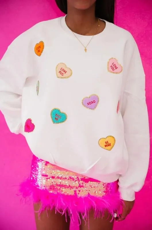 Women Oversized Heart Print Sweatshirts Sequins Long Sleeve Pullovers Top Loose Fit Love Sweatshirt Outfits