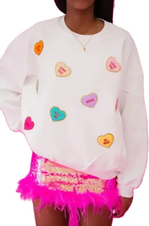 Women Oversized Heart Print Sweatshirts Sequins Long Sleeve Pullovers Top Loose Fit Love Sweatshirt Outfits