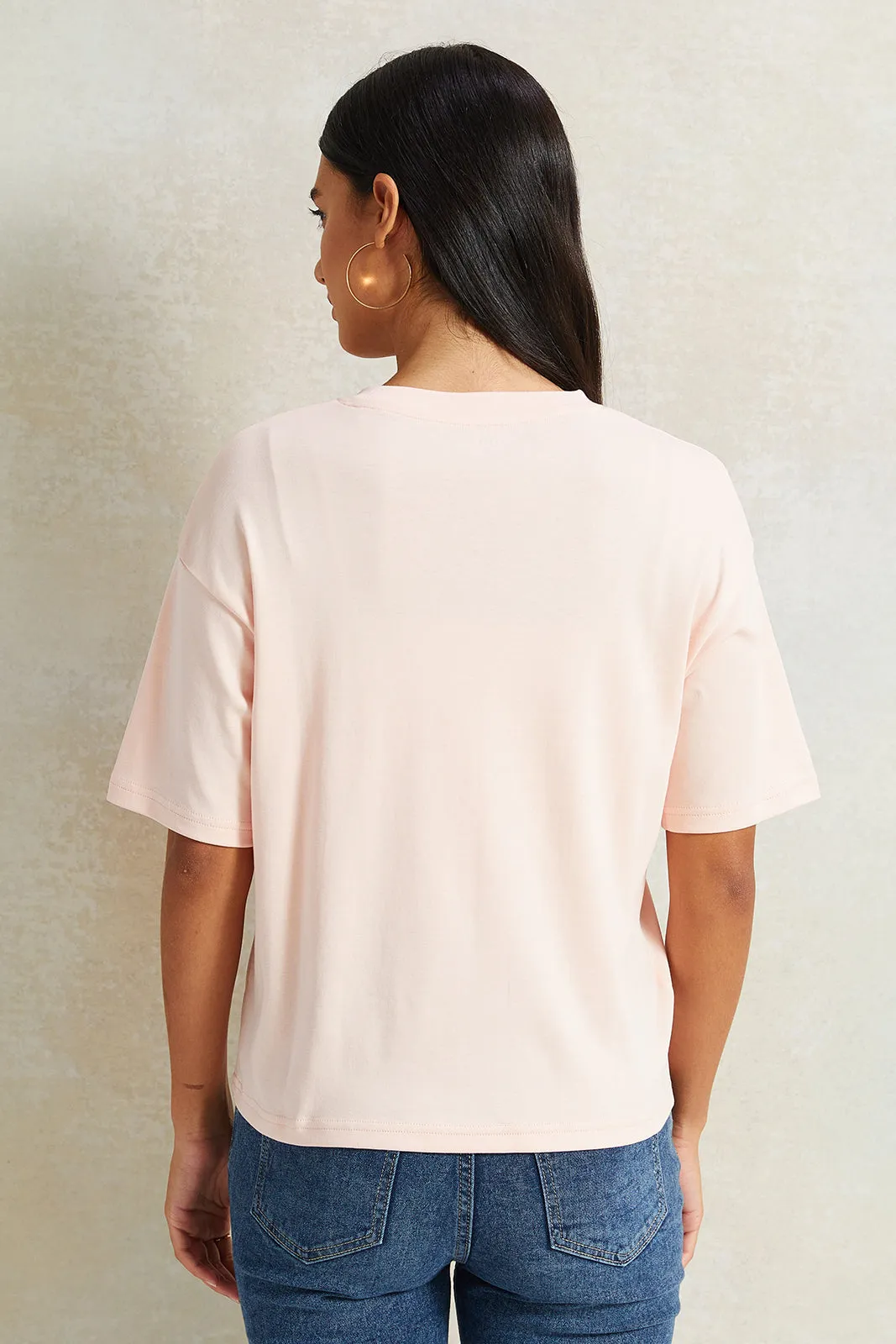 Women Pink Embellished Boxy T-Shirt