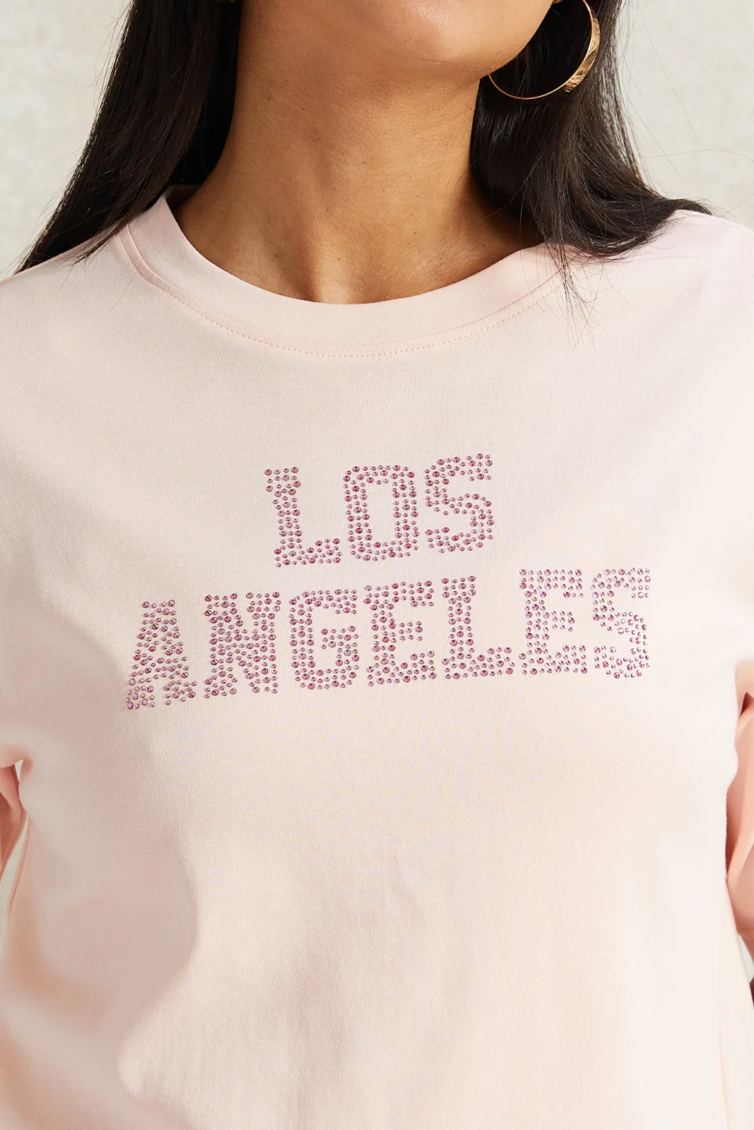 Women Pink Embellished Boxy T-Shirt