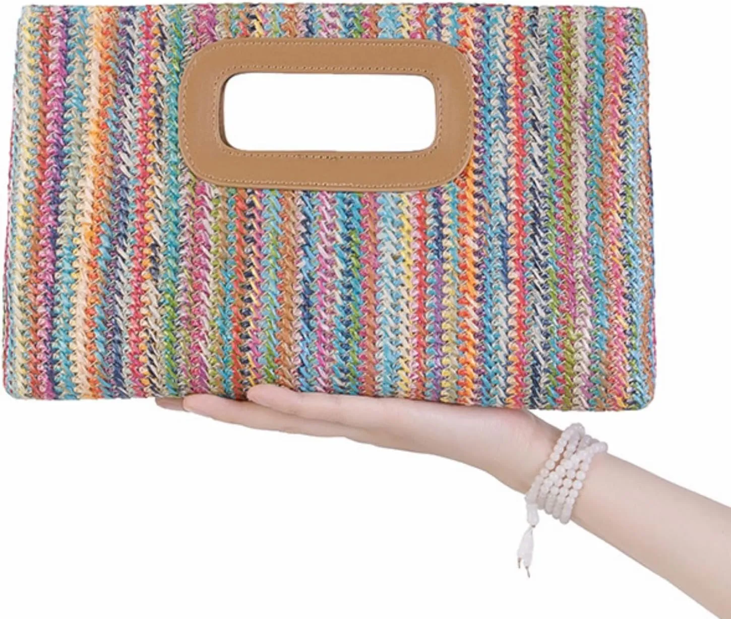 Women Top Handle Handbag Chain Crossbody Bag 2025 Summer Raffia Straw Clutch Beach Vacation Evening Square Purse