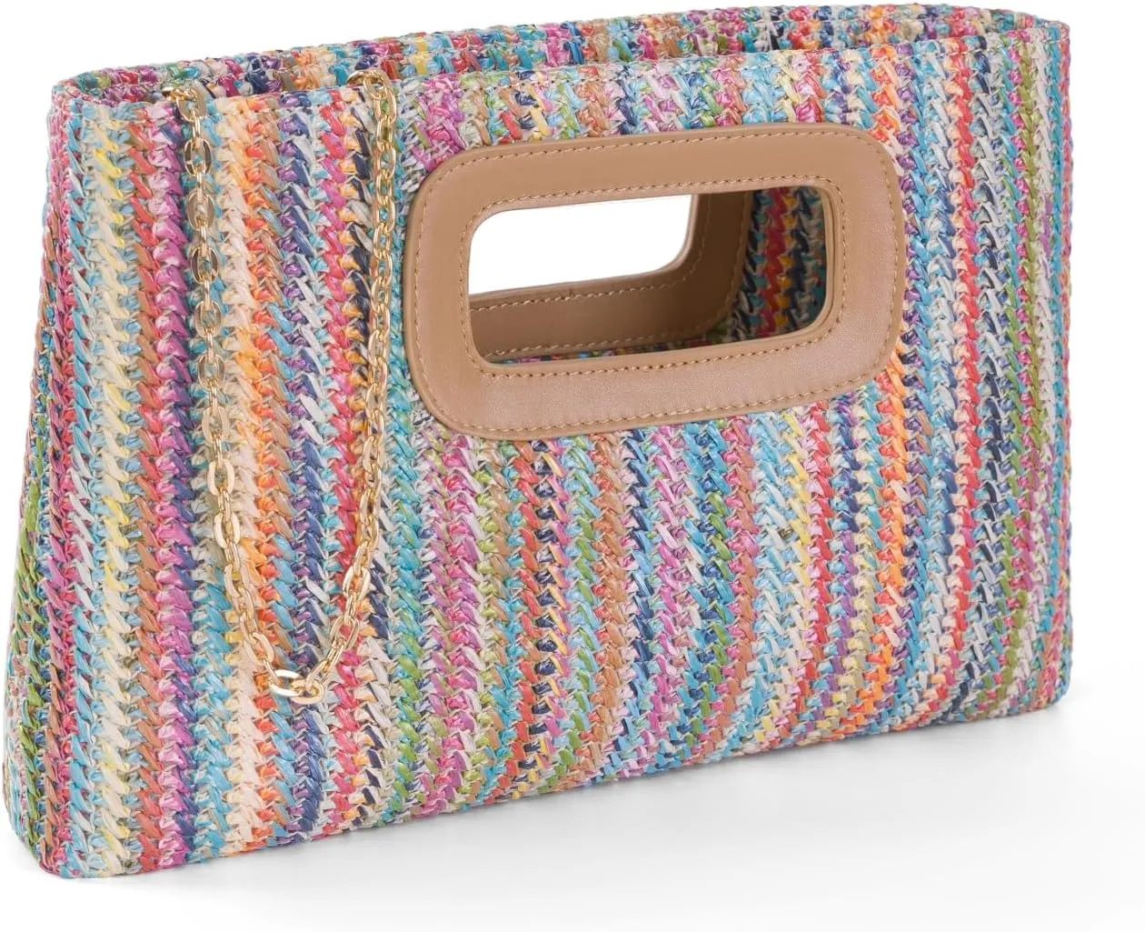 Women Top Handle Handbag Chain Crossbody Bag 2025 Summer Raffia Straw Clutch Beach Vacation Evening Square Purse
