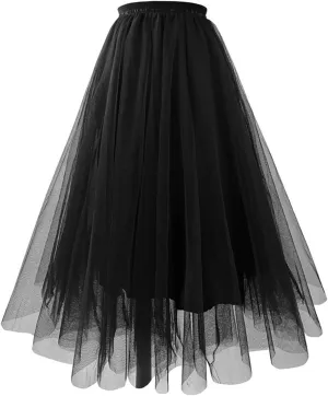 Women Tutu Knee Length Skirts High Waisted Stretch Plus Size Tulle Party Maxi Skirt Layered Pleated Summer Dress