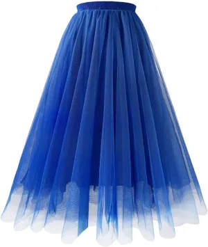 Women Tutu Knee Length Skirts High Waisted Stretch Plus Size Tulle Party Maxi Skirt Layered Pleated Summer Dress