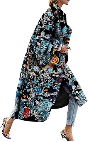 Women Vintage Trench Coat,Memela Women's Autumn Long Sleeve Pea Coat Lapel Open Front Long Jacket Overcoat Outwear Cardigan